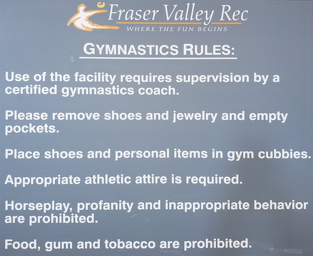 Gym Rules: remove shoes, jewelry, empty pockets. Place items in cubby. Wear appropriate clothes. 