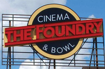 The Foundry Cinema & Bowl sign