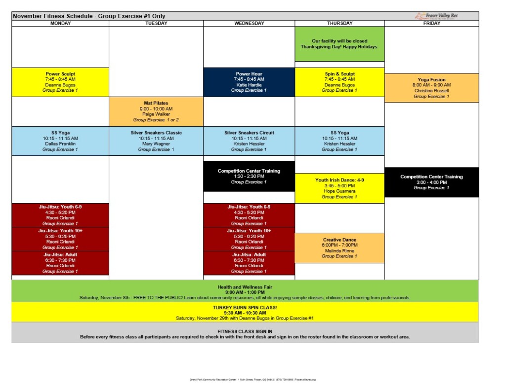 November fitness schedule